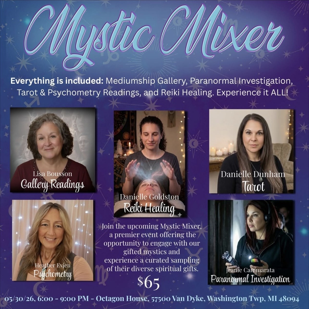 psychic<br />
psychic medium<br />
paranormal<br />
reiki<br />
detroit<br />
lisa bousson<br />
Octagon House<br />
Mystical<br />
Tarot<br />
oracle<br />
